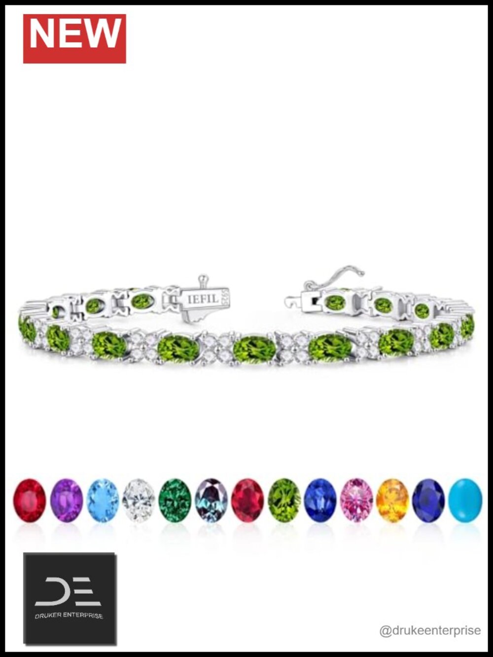 Sterling Silver Birthstone Tennis Bracelet Oval Four-Leaf Clover